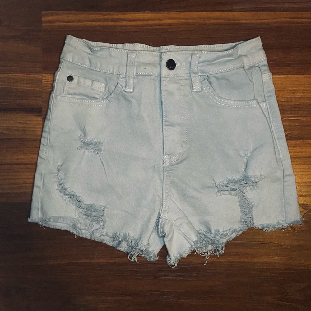 Light Blue Distressed Denim Shorts